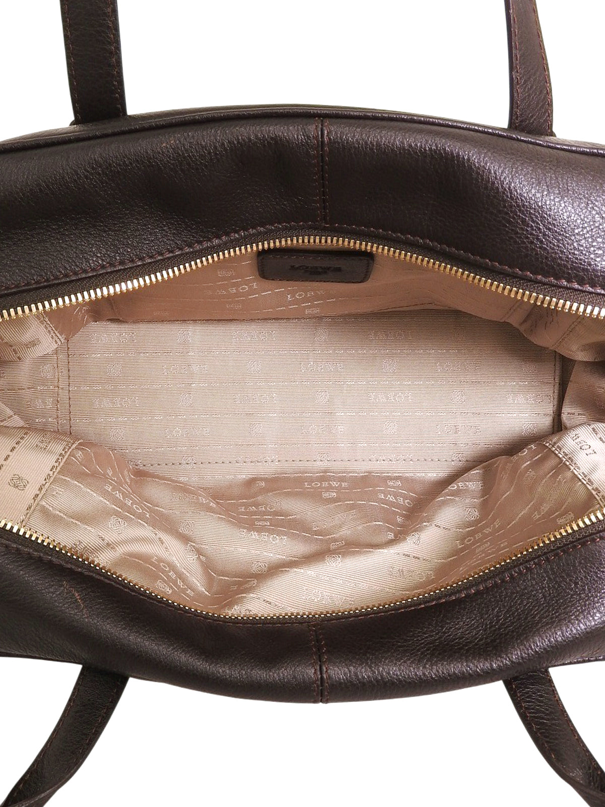 Logo embossed handbag in dark brown