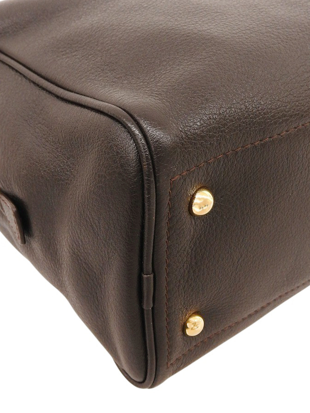Logo embossed handbag in dark brown