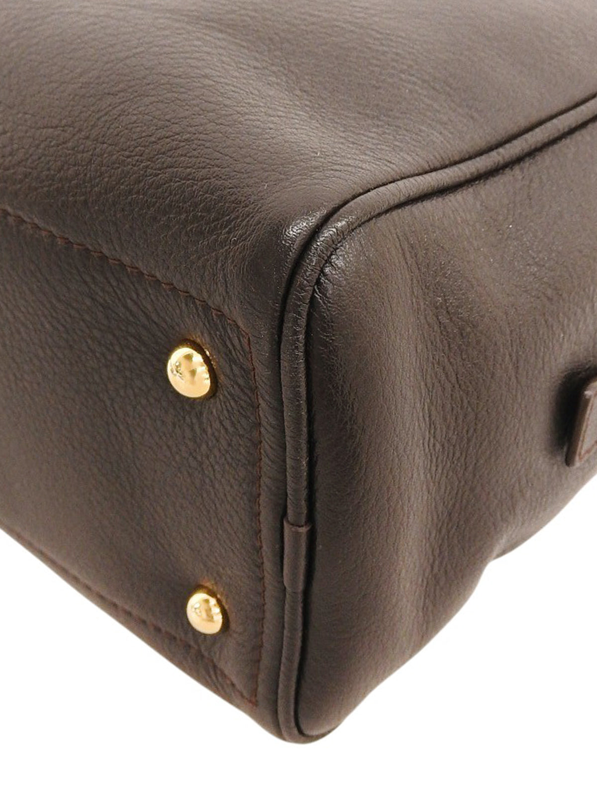 Logo embossed handbag in dark brown