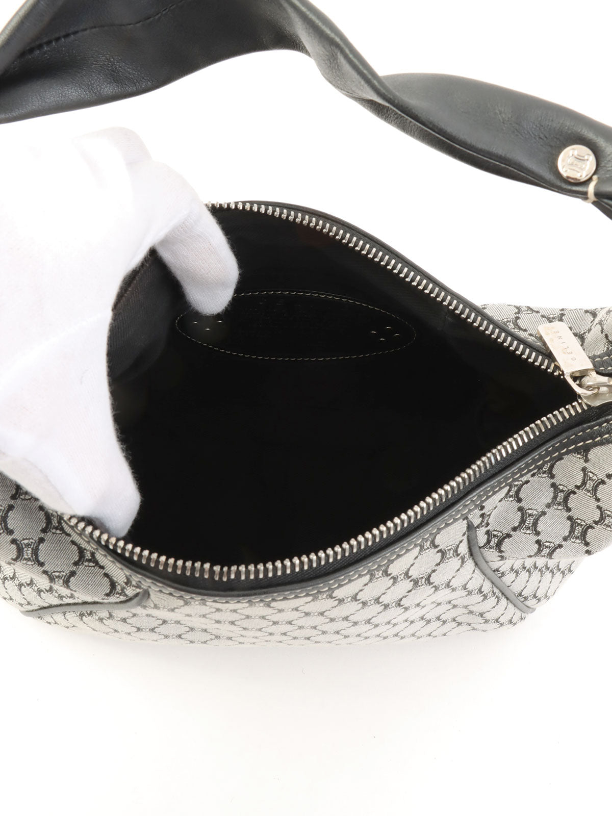 Canvas Macadam Pattern Handbag in Grey/Black