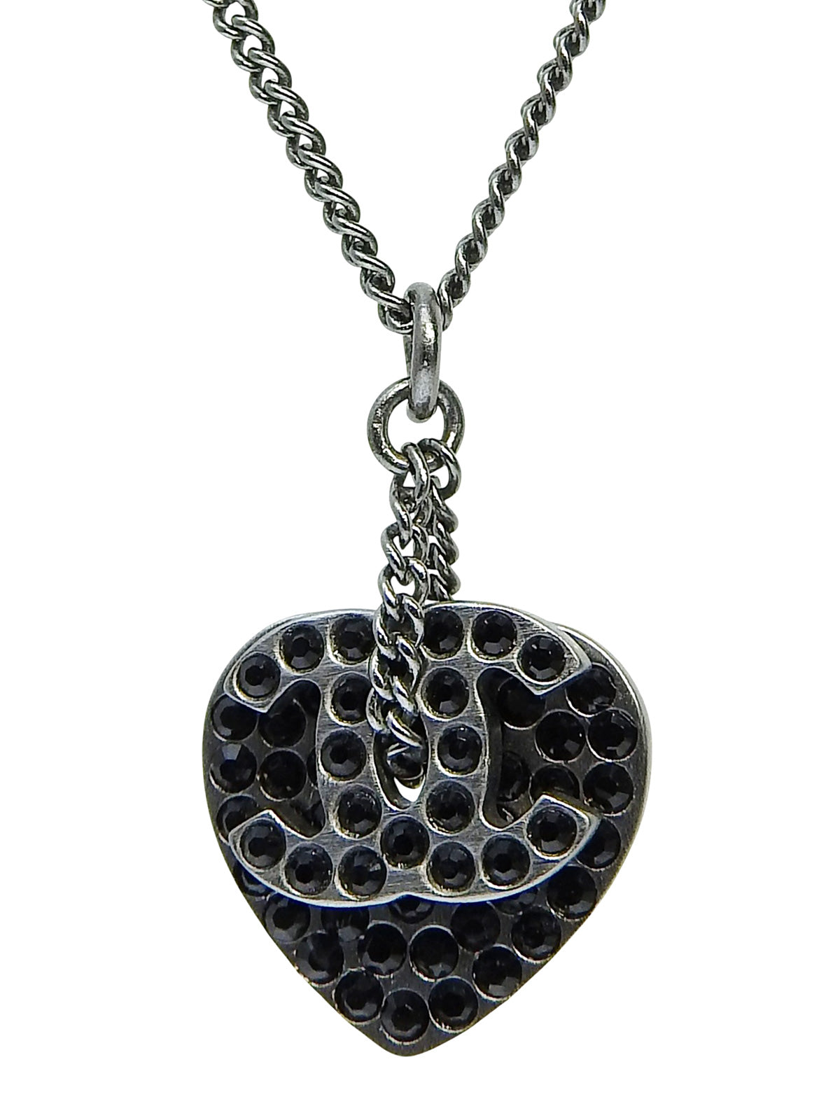 2008 Rhinestone Heart CC Mark Necklace Gunmetal/Black