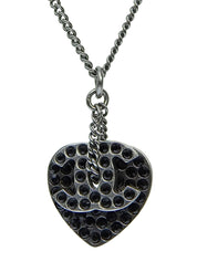 2008 Rhinestone Heart CC Mark Necklace Gunmetal/Black