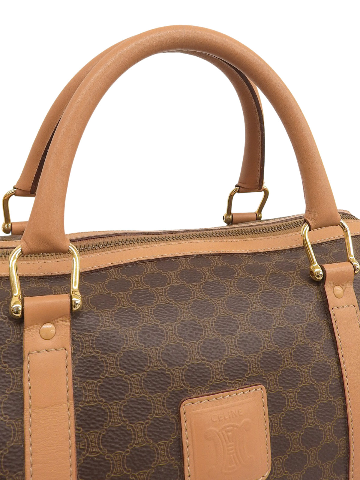 Macadam Pattern Logo Embossed Mini Boston Bag Brown