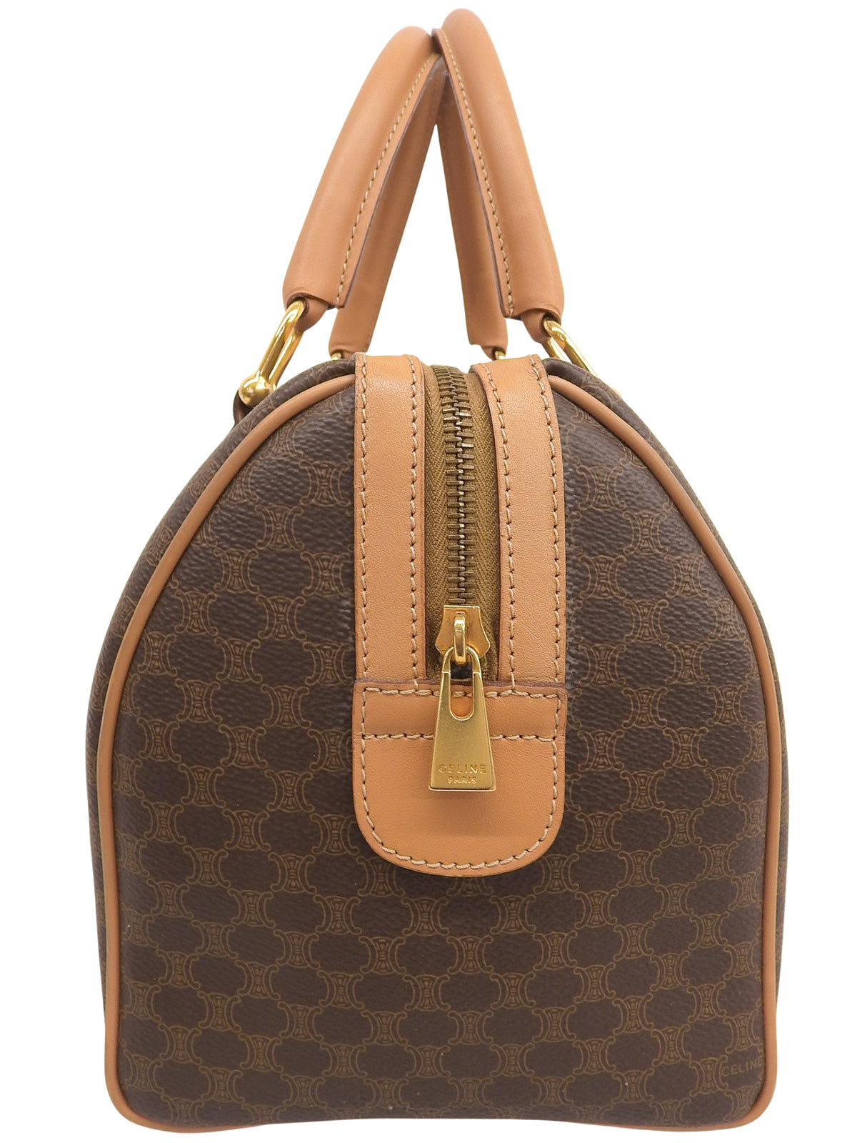 マカダムパターンロゴエンボスミニボストンバッグ ブラウン
