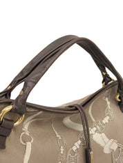 棕色帆布碎花链条图案手提包