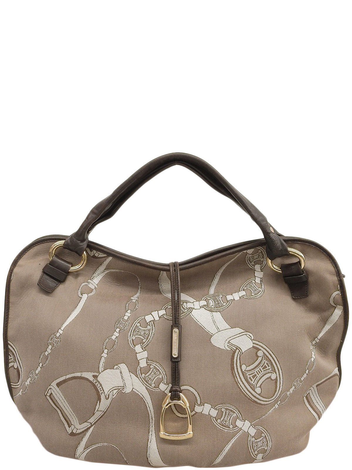 棕色帆布碎花链条图案手提包