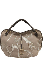 Brown Canvas Macadam Chain Pattern Tote Bag