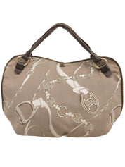 棕色帆布碎花链条图案手提包