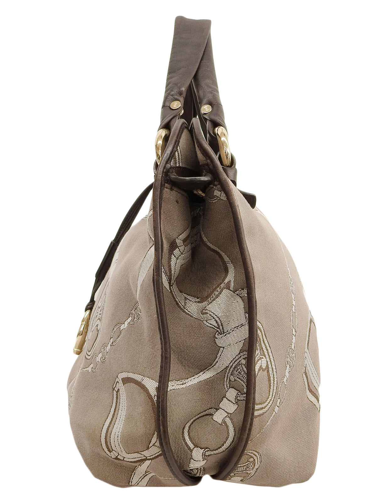 Brown Canvas Macadam Chain Pattern Tote Bag