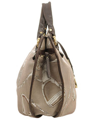 棕色帆布碎花链条图案手提包