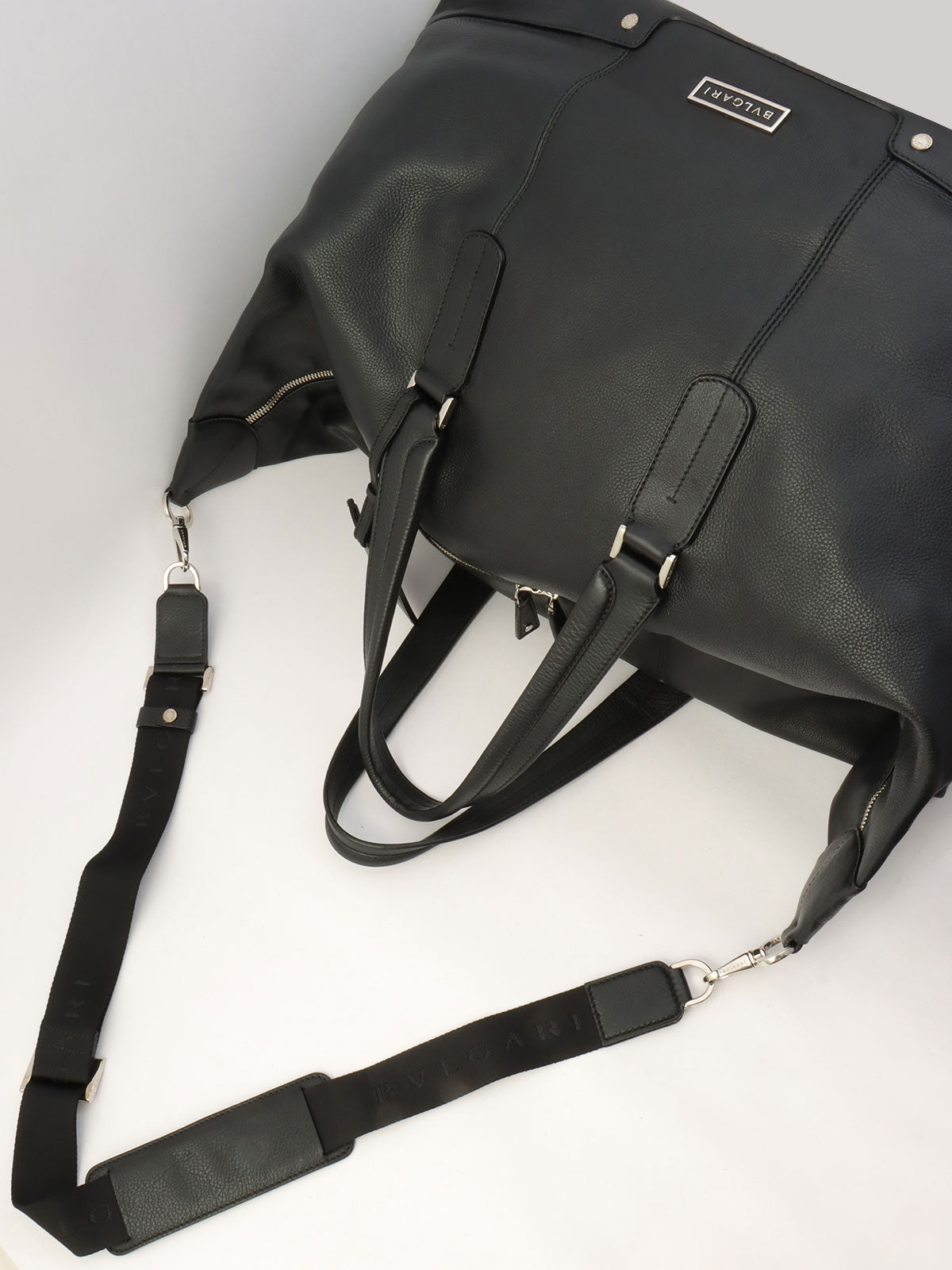 2-Way Leather Boston Bag - Black