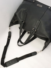 2-Way Leather Boston Bag - Black