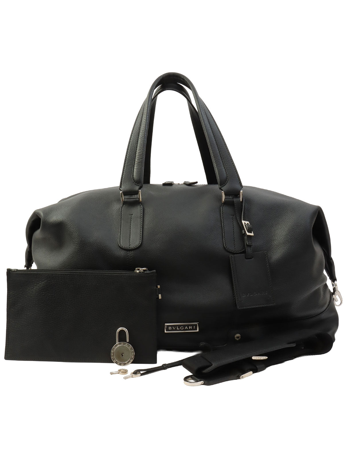 2-Way Leather Boston Bag - Black