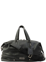 2-Way Leather Boston Bag - Black