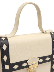Diamond-cut design logo plate 2-way bag, ivory
