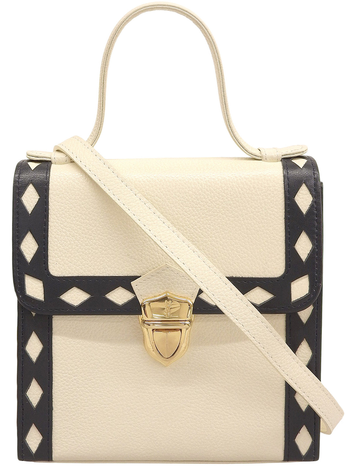 ダイヤカットデザインロゴプレート2wayバッグ アイボリー