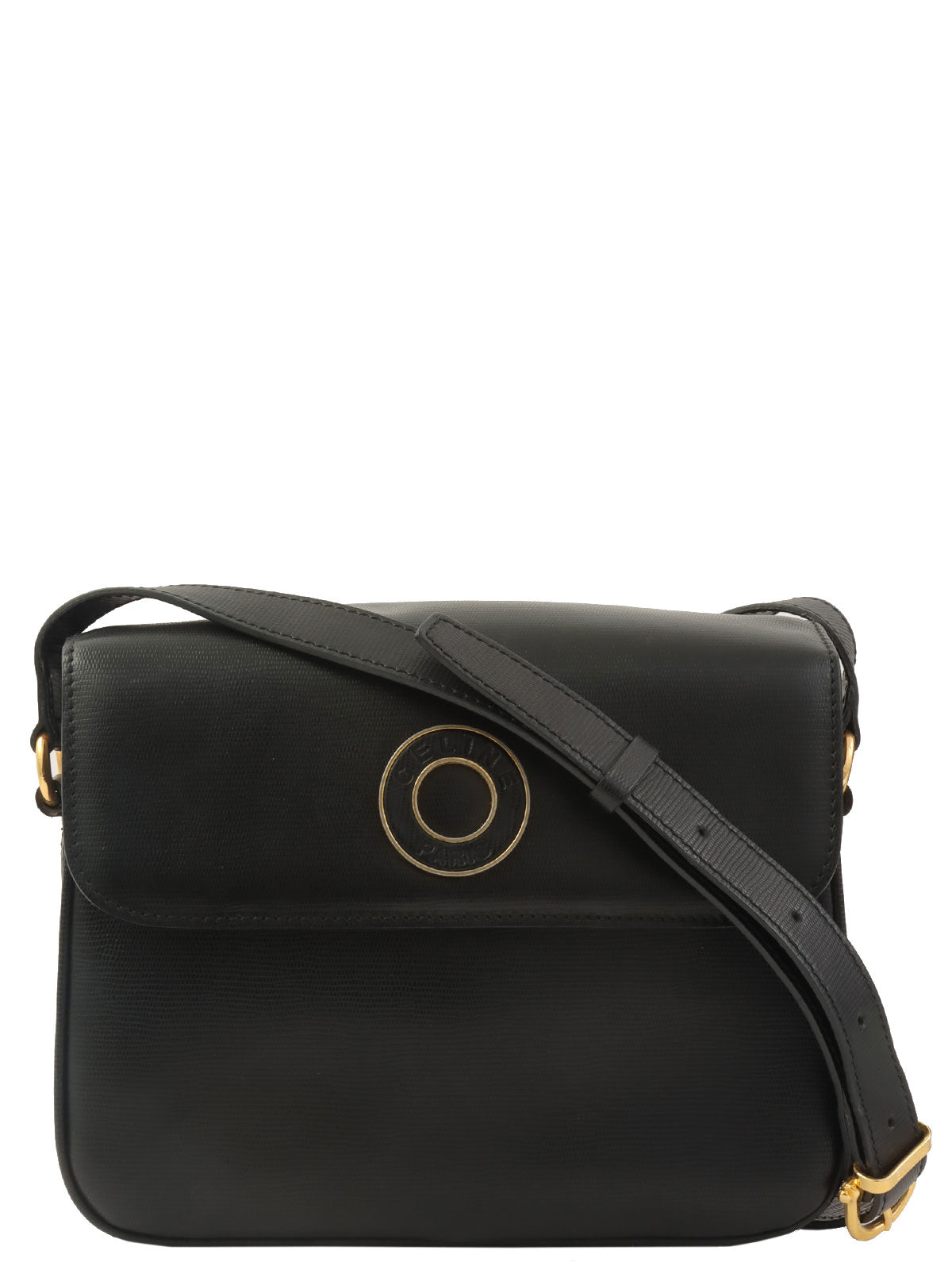 蜥蜴圆圈标志单肩包（黑色）