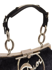 Navy Velour Clasp Chain Shoulder Bag