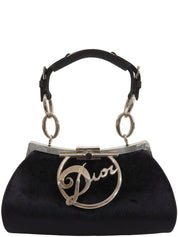 Navy Velour Clasp Chain Shoulder Bag