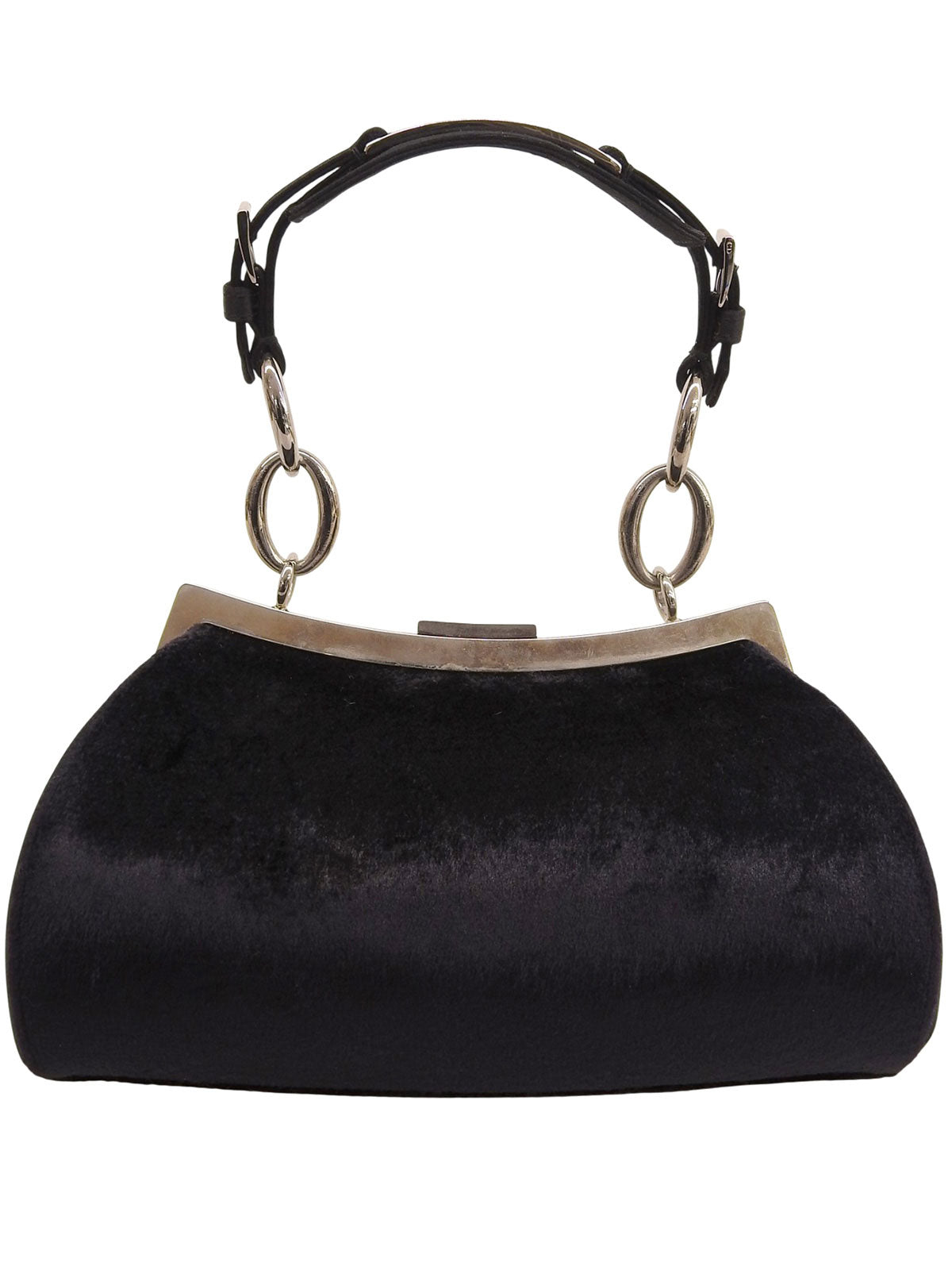 Navy Velour Clasp Chain Shoulder Bag