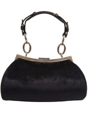Navy Velour Clasp Chain Shoulder Bag