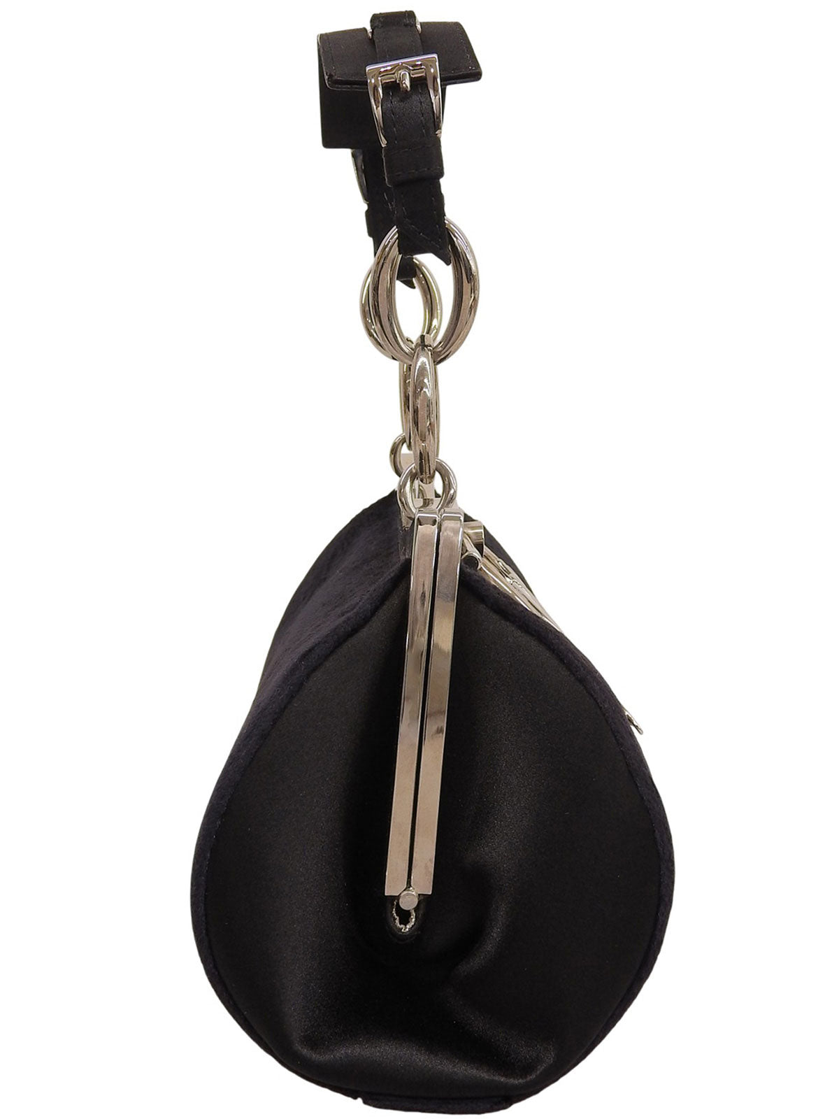 Navy Velour Clasp Chain Shoulder Bag