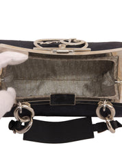 Navy Velour Clasp Chain Shoulder Bag