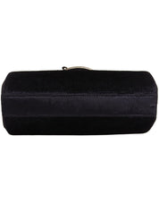 Navy Velour Clasp Chain Shoulder Bag