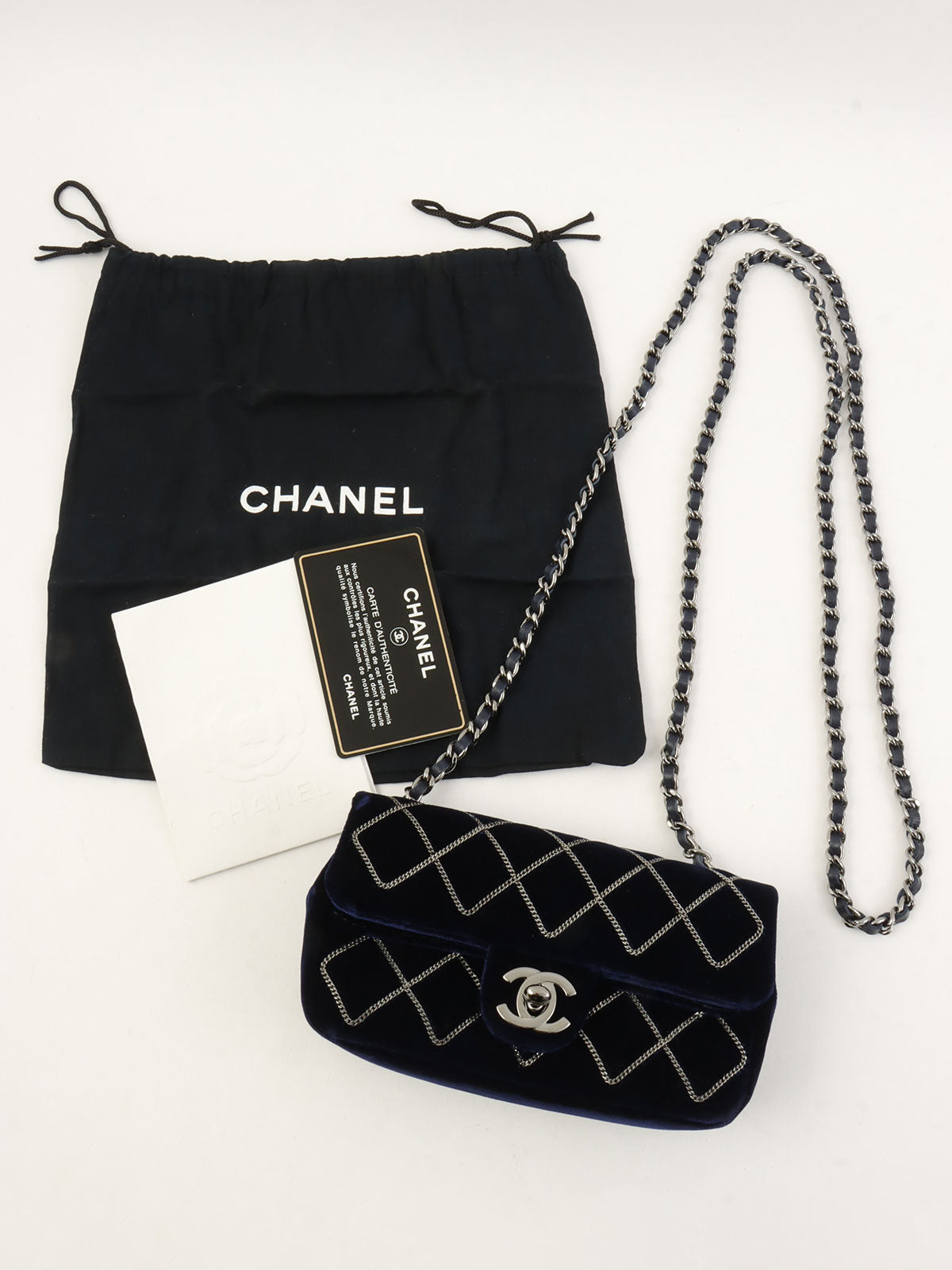 2004 Velvet Chain Design CC Turnlock Shoulder Bag Mini Navy