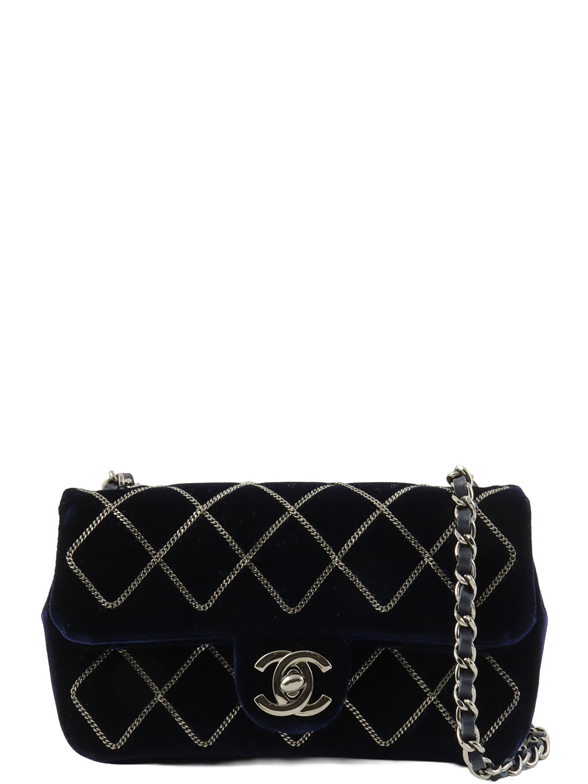 2004 Velvet Chain Design CC Turnlock Shoulder Bag Mini Navy
