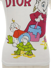 白色/多色动物纹短袖上衣