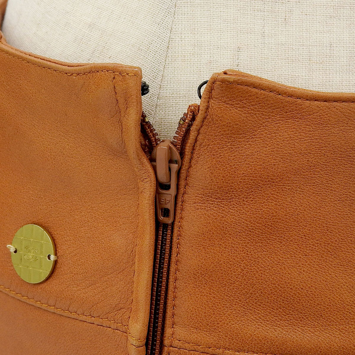2001 CHANEL CC Mark Button Leather Skirt #38 Brown