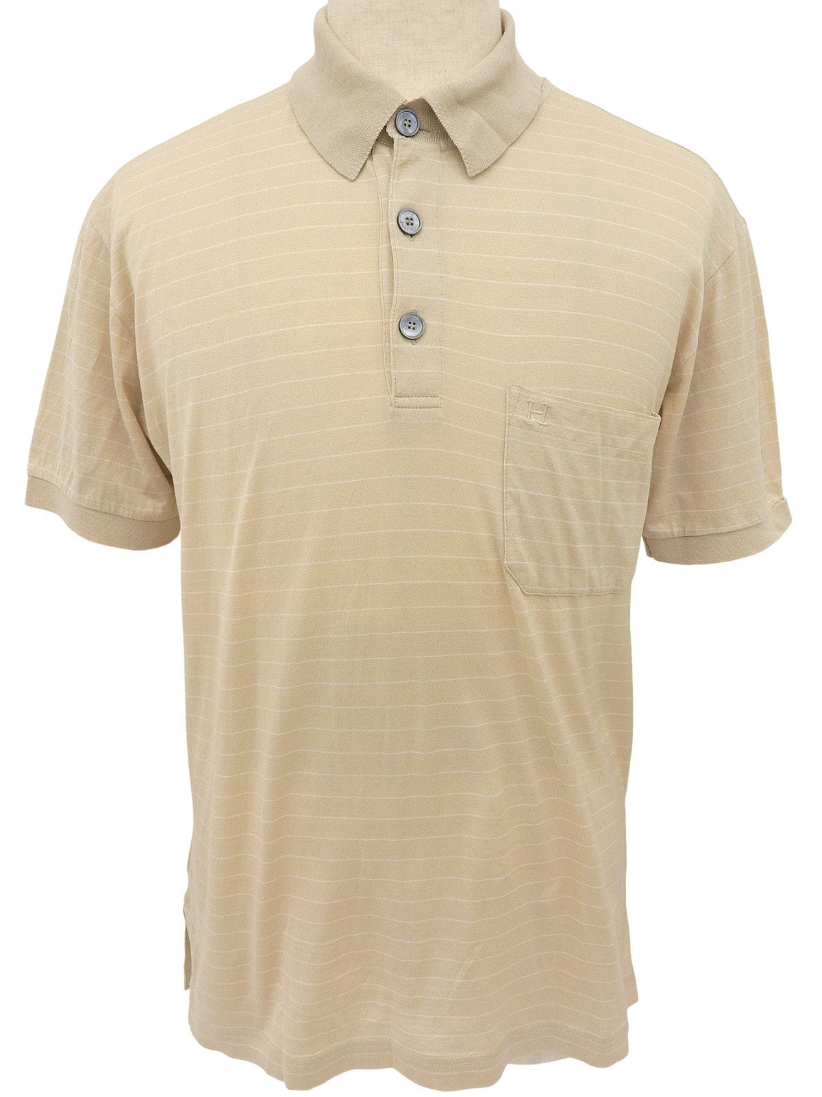 Border Pattern H Logo Embroidered Polo Shirt Beige
