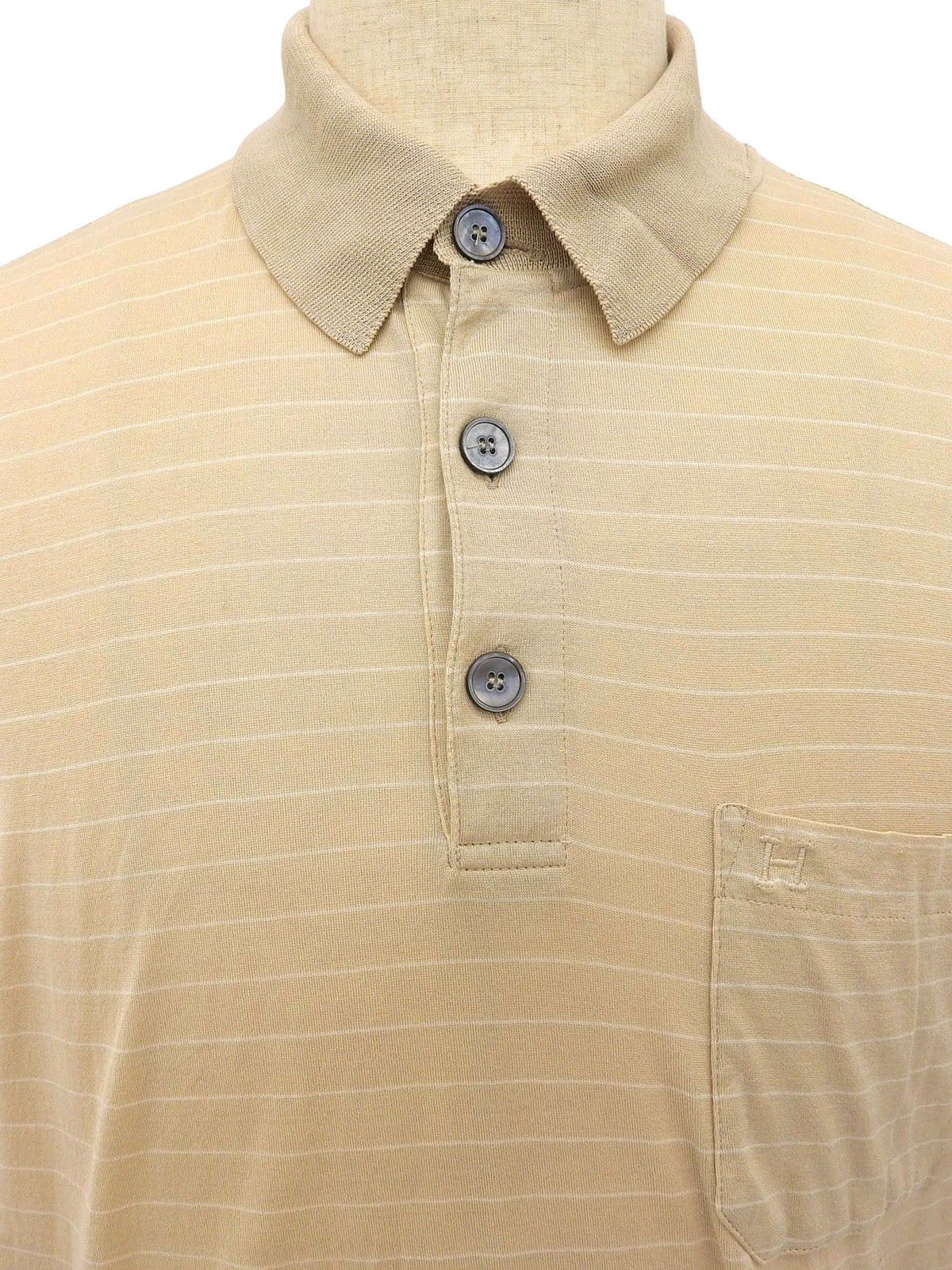 Border Pattern H Logo Embroidered Polo Shirt Beige