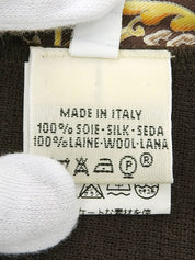 棕/黄色多色印花长袖针织polo衫