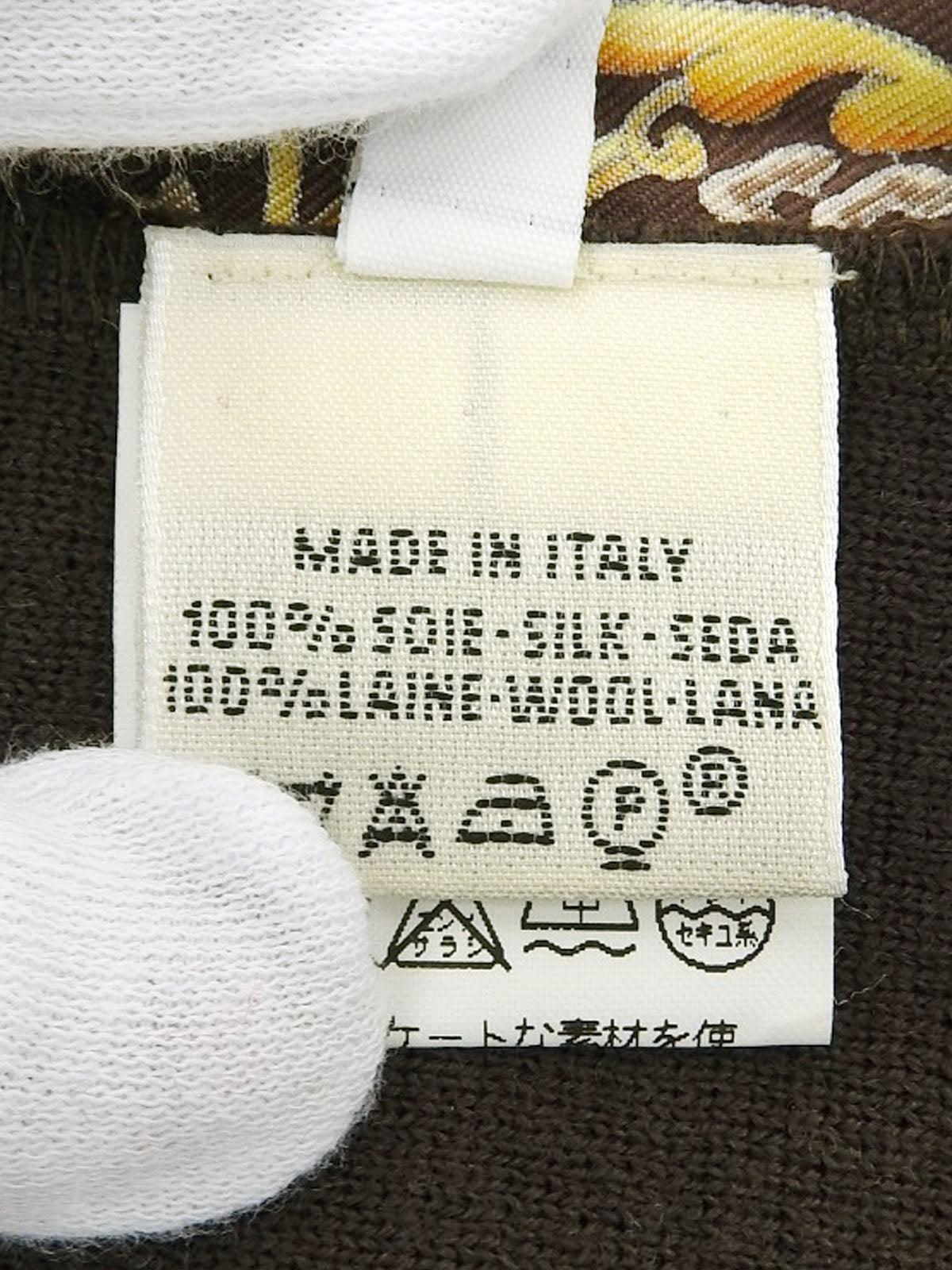 マルチプリント長袖ニットポロシャツ ブラウン/イエロー