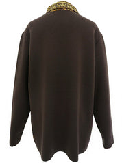 棕/黄色多色印花长袖针织polo衫