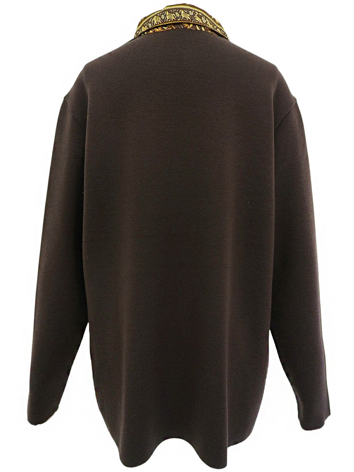 Multi-print Long Sleeve Knit Polo Shirt #XL Brown/Yellow