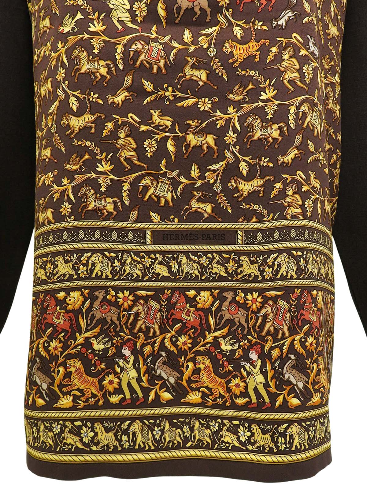 棕/黄色多色印花长袖针织polo衫