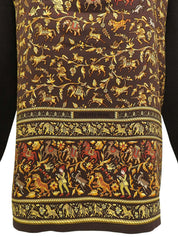 棕/黄色多色印花长袖针织polo衫