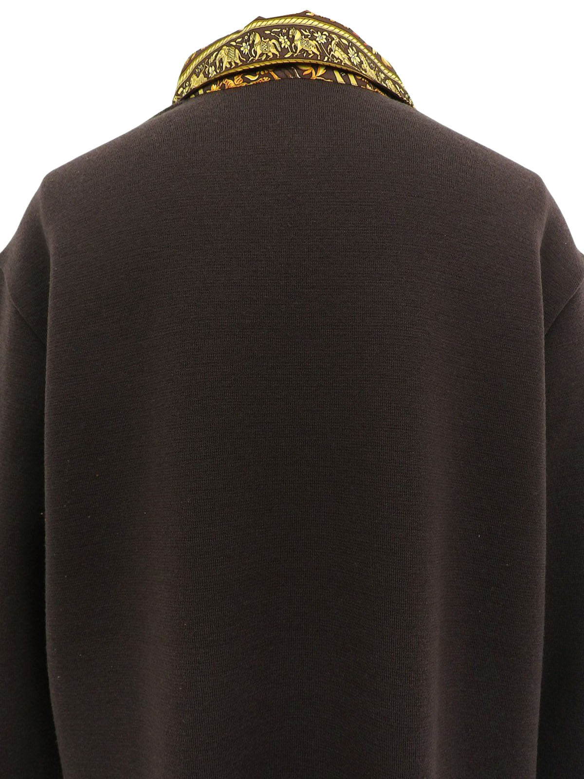 Multi-print Long Sleeve Knit Polo Shirt #XL Brown/Yellow