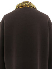 Multi-print Long Sleeve Knit Polo Shirt #XL Brown/Yellow