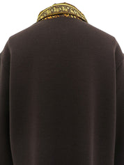 マルチプリント長袖ニットポロシャツ ブラウン/イエロー