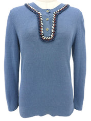 CC mark button design long sleeve top in blue/multi