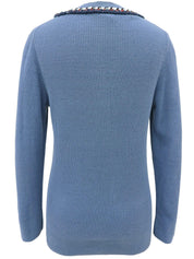 CC mark button design long sleeve top in blue/multi