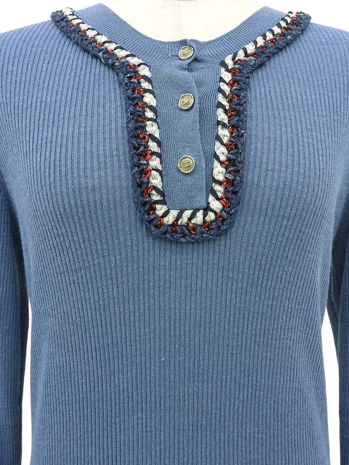 CC mark button design long sleeve top in blue/multi