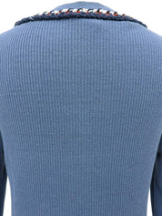 CC mark button design long sleeve top in blue/multi