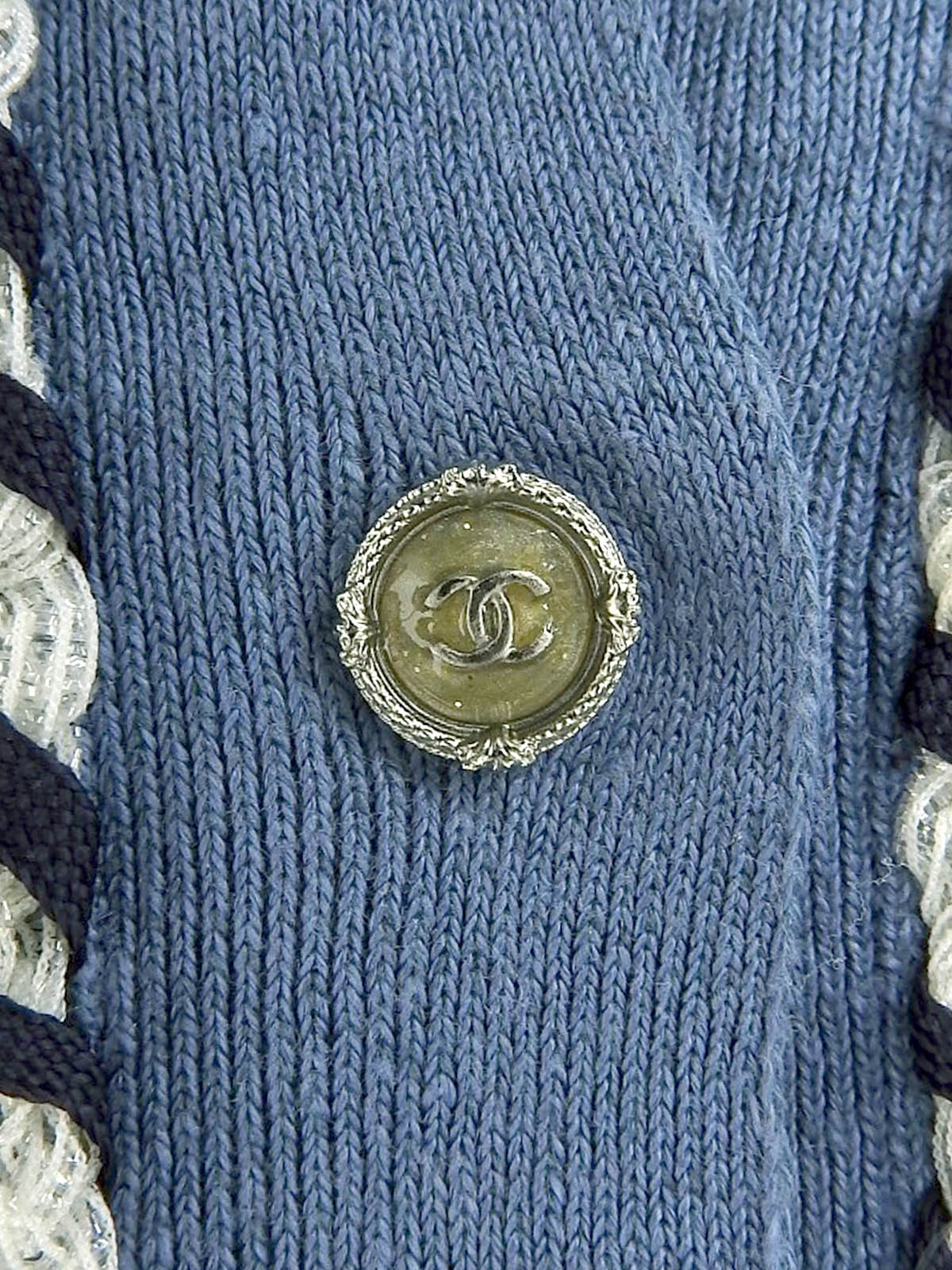 CC mark button design long sleeve top in blue/multi