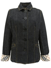 デニムロゴボタンチェックスリーブジャケット インディゴ/マルチ