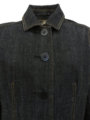 デニムロゴボタンチェックスリーブジャケット インディゴ/マルチ